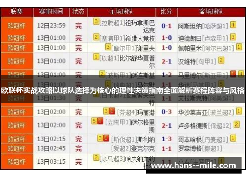 欧联杯实战攻略以球队选择为核心的理性决策指南全面解析赛程阵容与风格 欧联杯实战攻略以球队选择为核心的理性决策指南全面解析赛程阵容与风格