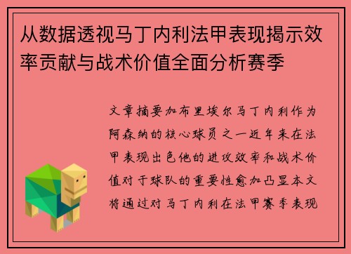 从数据透视马丁内利法甲表现揭示效率贡献与战术价值全面分析赛季